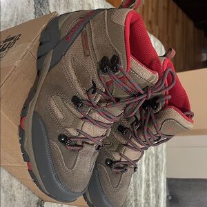 BearPaw Tan and Red Hiking Boots